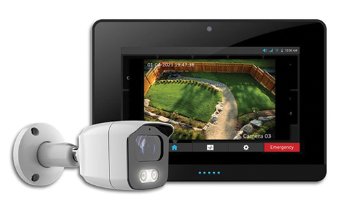 Bullet camera with tablet displaying camera view