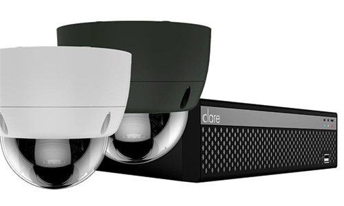 Angled view of NVR and 2 Dome cameras