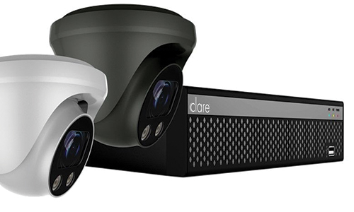 Angled view of NVR and 2 Dome cameras