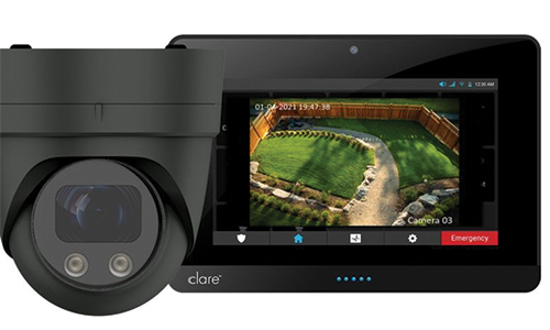 Dome camera with tablet displaying camera view