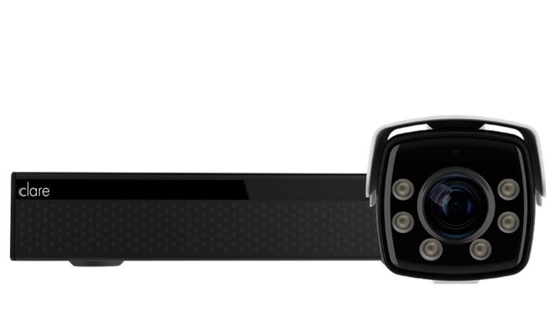 A black bullet camera with an NVR