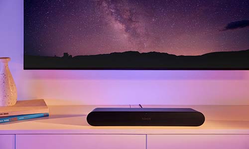 Sonos Ray soundbar on an entertainment center