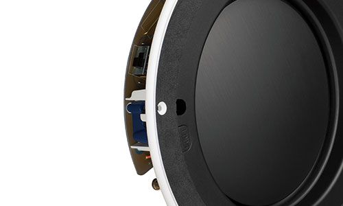 Angled view of speaker with back cover removed
