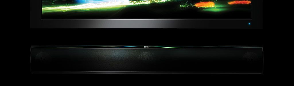 Sleek photo of soundbar below TV