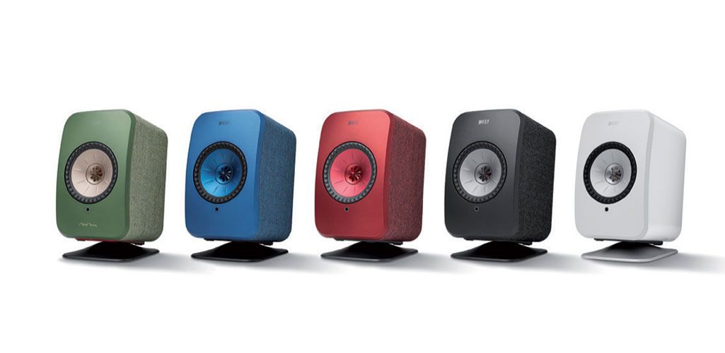 KEF bookshelf speakers on deskpads