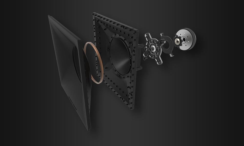 Rendering of a speaker and its components expanded