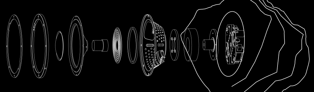 Exploded view of interior of Episode Rock Sub speaker