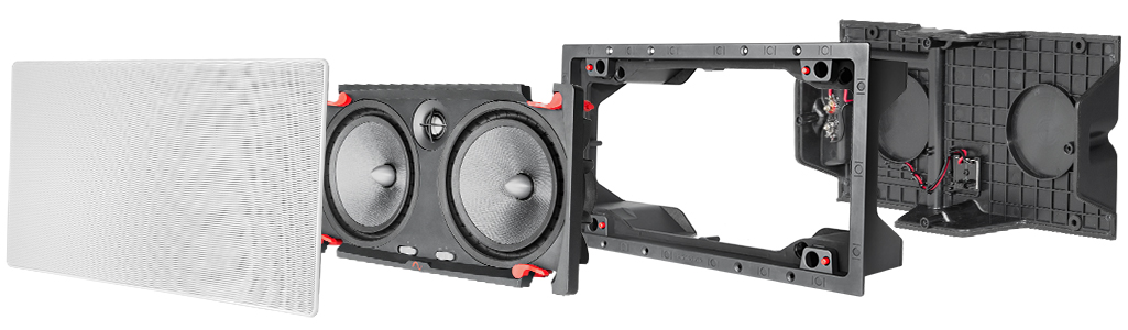 Grille, speaker, cradle and enclosure expanded horizonally