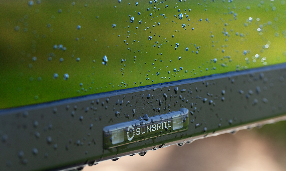 Upclose of the Sunbrite TV in rain