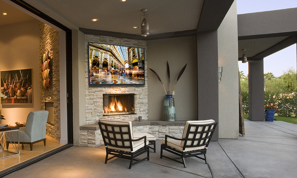 Sunbrite installed on an outside covered dining room