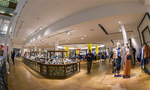 Wide angle image of department store