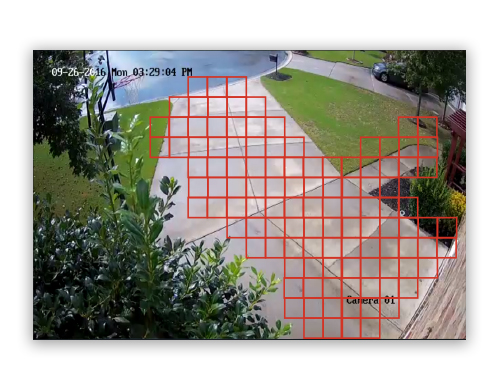 Camera view of a driveway with red grid overlay