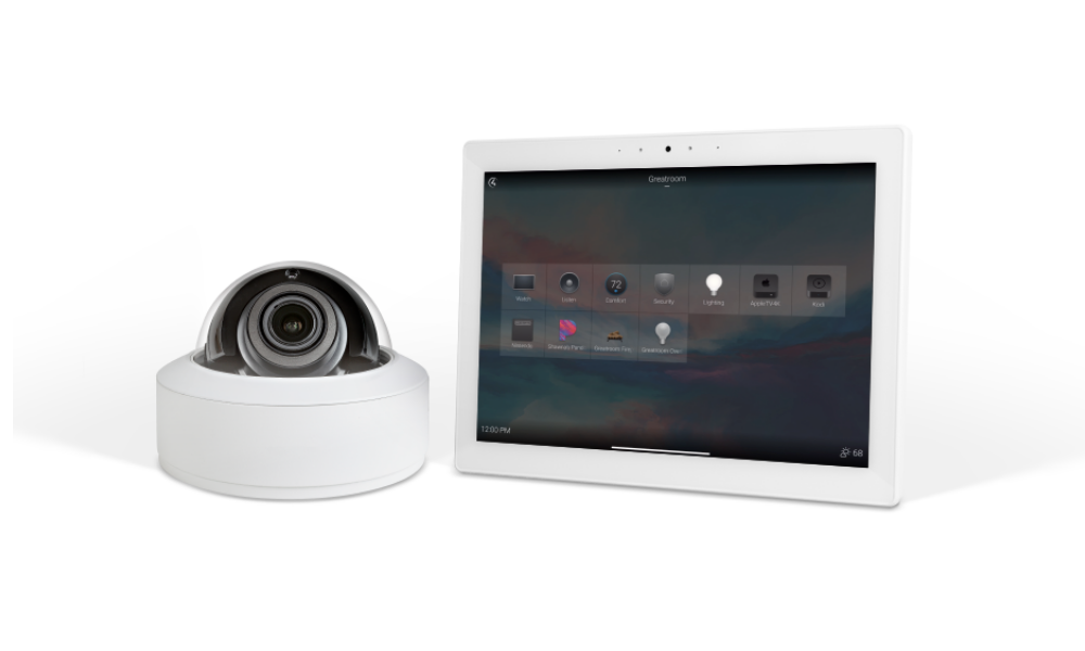 Luma Dome camera along side a Control4 panel