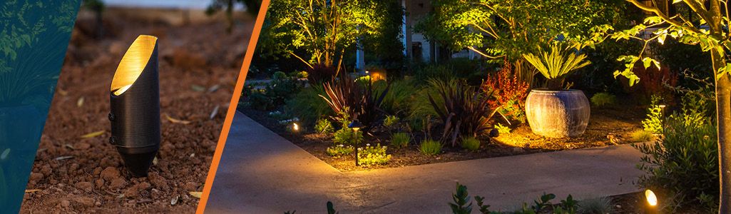 Split shot of up light with landscape scene lit up